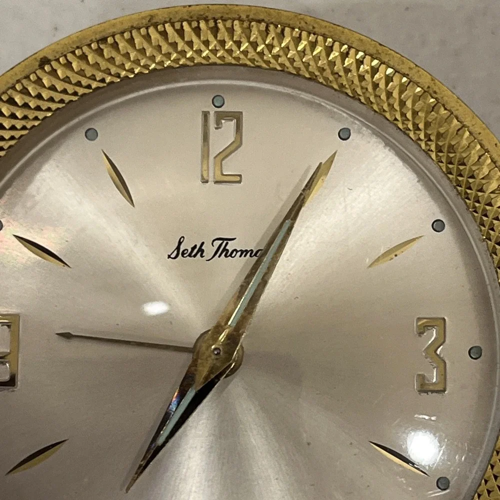 SETH THOMAS GILDED GOLD TRAVEL ALARM CLOCK MODERN DESIGN GERMANY